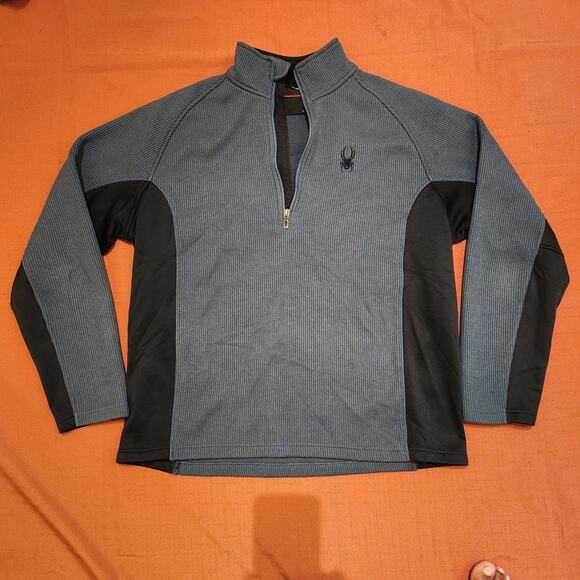 Spyder Mens Sz L Pullover Blue/Grey Black Half Zip Fleece Sweater Thermal Ski - Picture 1 of 10